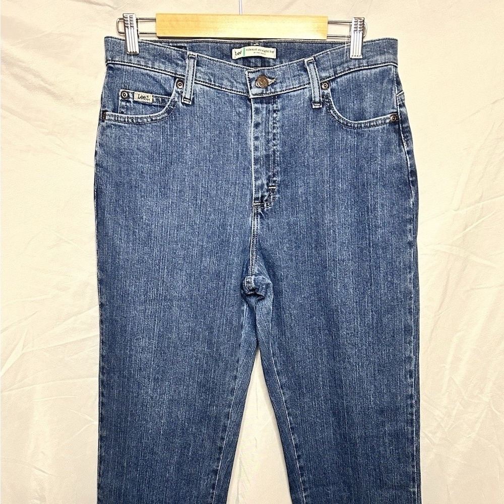 Lee Relaxed Straight Leg Jeans Womens 10 Medium Blue Mid Rise Denim Pants